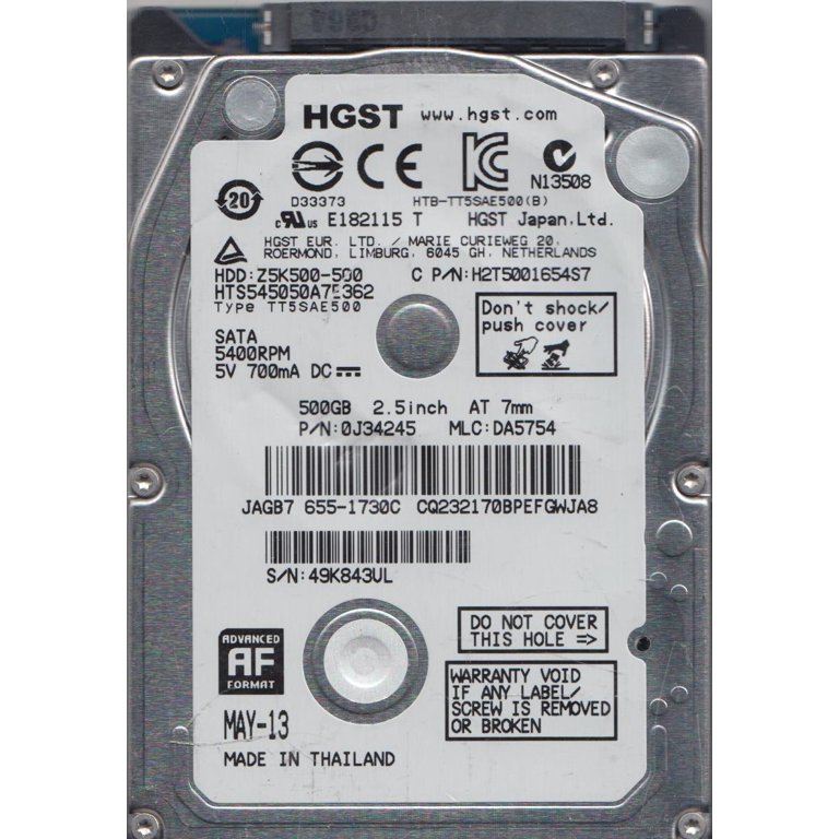 hts545050?a7e362、PN 0j34245、MLC da5754、Hitachi 500?GB SATA 2.5ハードドライブ HTS545050A7E362, PN 0J34245, MLC DA5754, Hitachi 500GB SATA