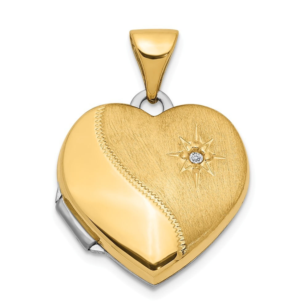 14k Two Tone Polished Reversible Engravable Holds 2 photos Gold 15mm  Diamond Love Heart Locket Jewelry Gifts for Women