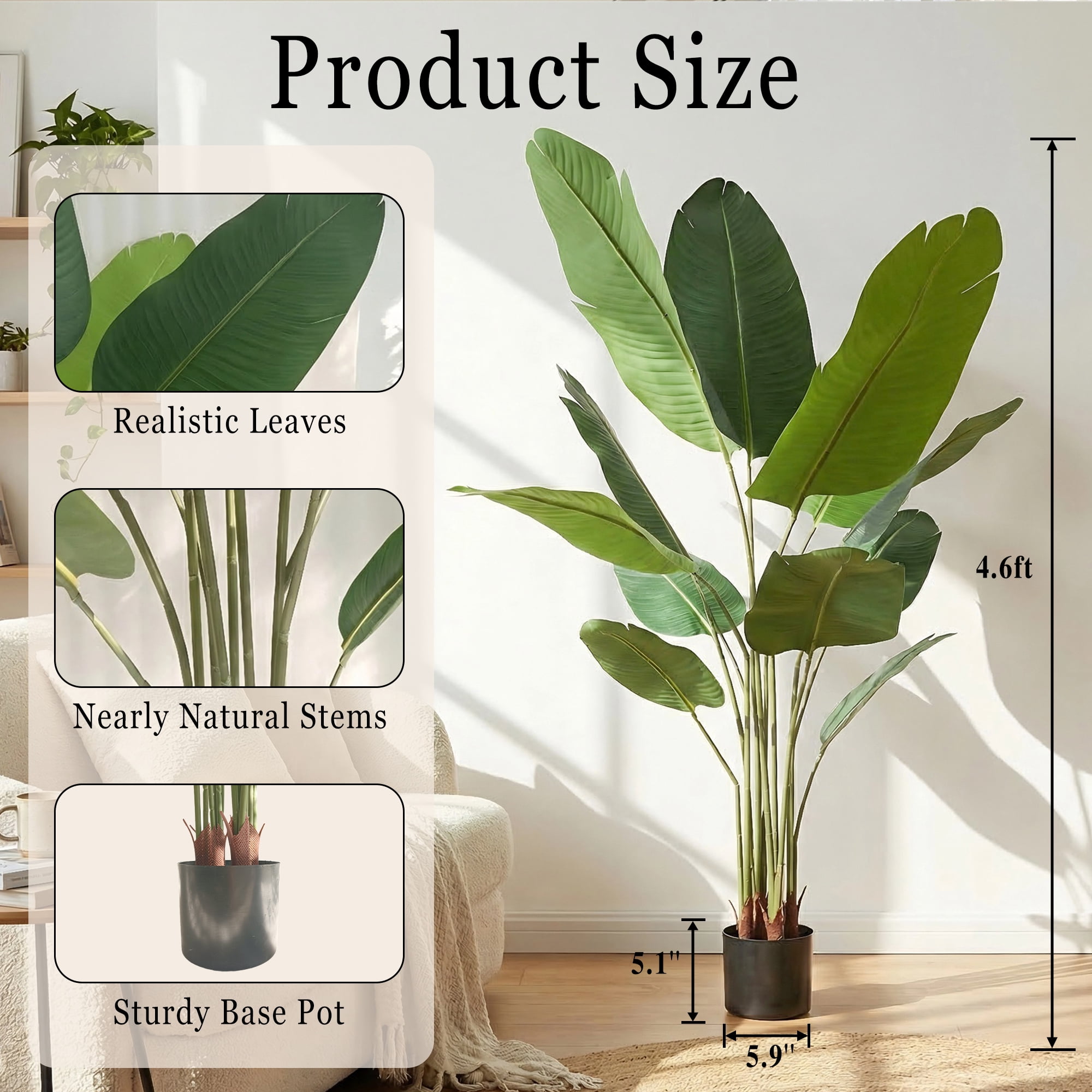 Easy4Home 4.6FT Artificial Plant Fake Tropical Palm Tree Potted Indoor Faux Floor Plant for Home Office Decor