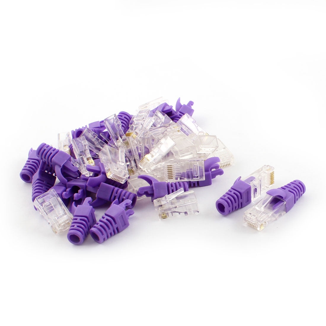 25 Sets RJ45 Network Connector w Purple Boot Cover for Cat5 Cat5e Cable