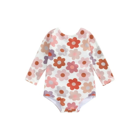 

Qtinghua Infant Toddler Baby Girl Swimsuits Summer Floral Print Knot Backless Long Sleeves Jumpsuit Bathing Suit Beachwear