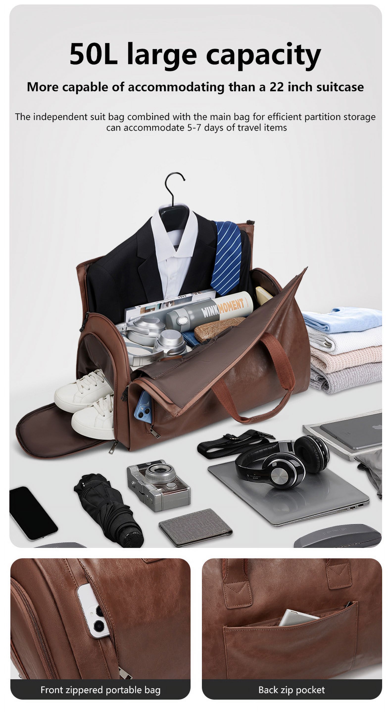 Rolling Duffel Bag with Wheels, Suit Bag,Large Capacity Toiletry Bag,Luggage Bag with Shoe Pouch for Men Women