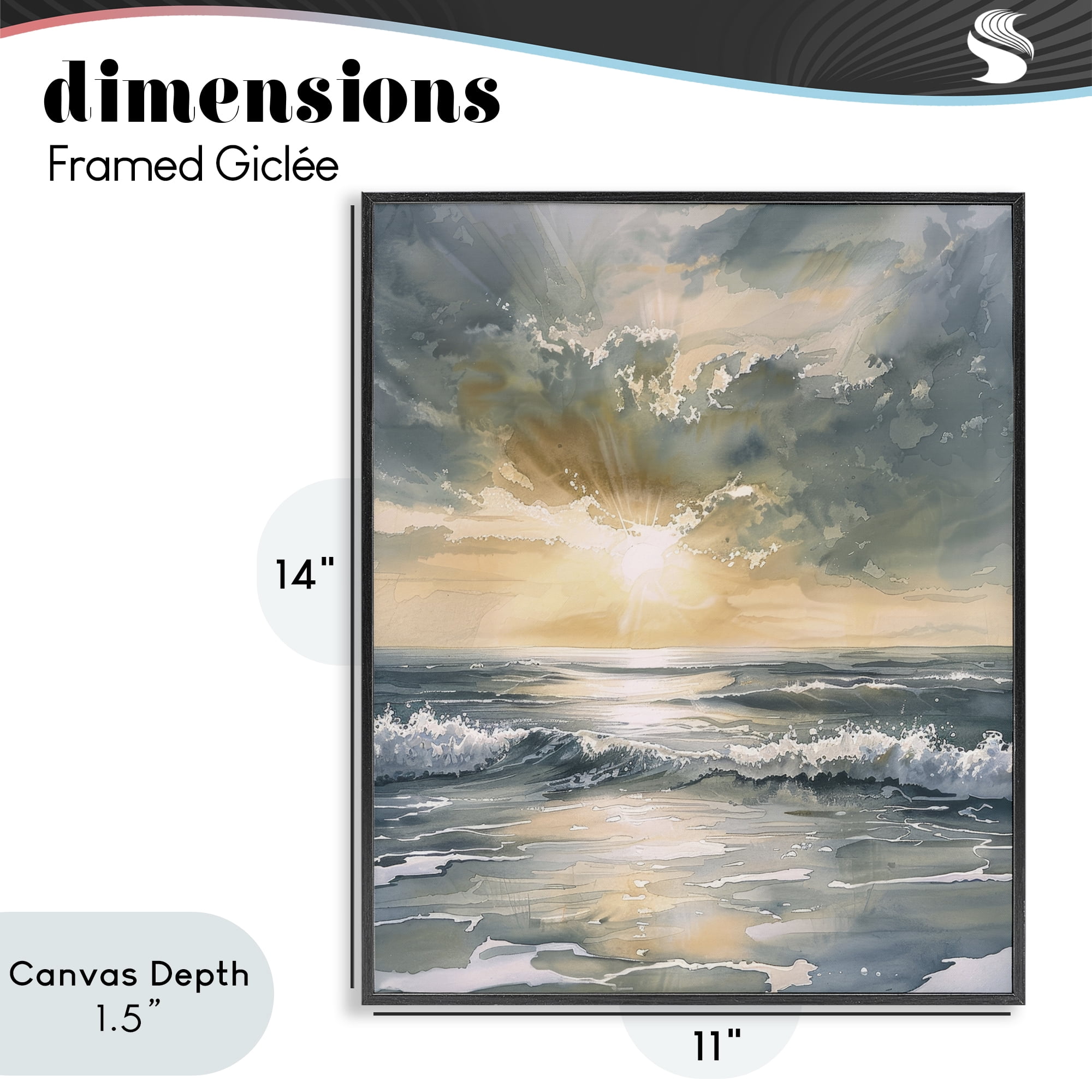 Stupell Industries Sunlit Waves Golden Reflection Black Framed Giclee Art, design by Petal Prints Design