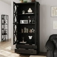 thumbnail image 3 of VEANERWOOD Storage Cabinet With 2 Acrylic Barn Doors & 2 Drawers For Living Room, Farmhouse Large Kitchen Cabinets With 3 Adjustable Shelves, Black, 3 of 6