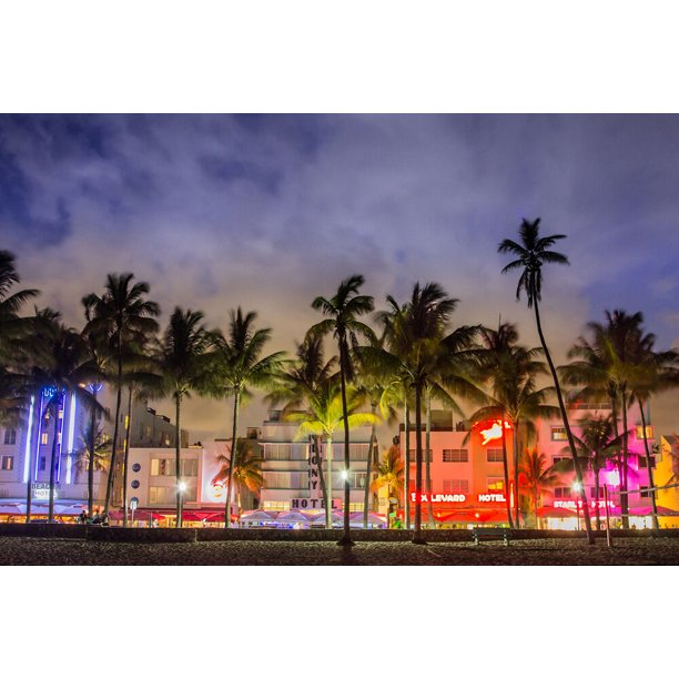 Miami Beach Night Florida CANVAS OR PRINT WALL ART