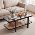 thumbnail image 1 of Costway 2-Tier Coffee Table with Storage, Tempered Glass Top, PE Rattan Shelf & Wood Frame Black & Natural, 1 of 10