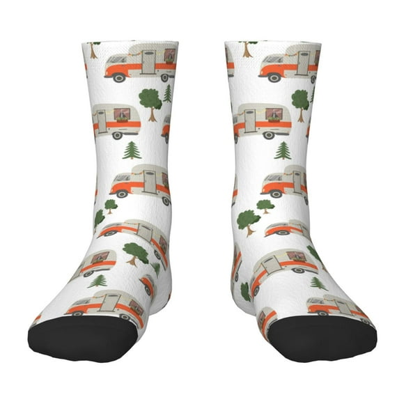 Wukai Camp Van for Children's Mid-tube Socks, Elastic Contrast Color Sports Socks, Suitable for Boys and Girls Aged 6-10