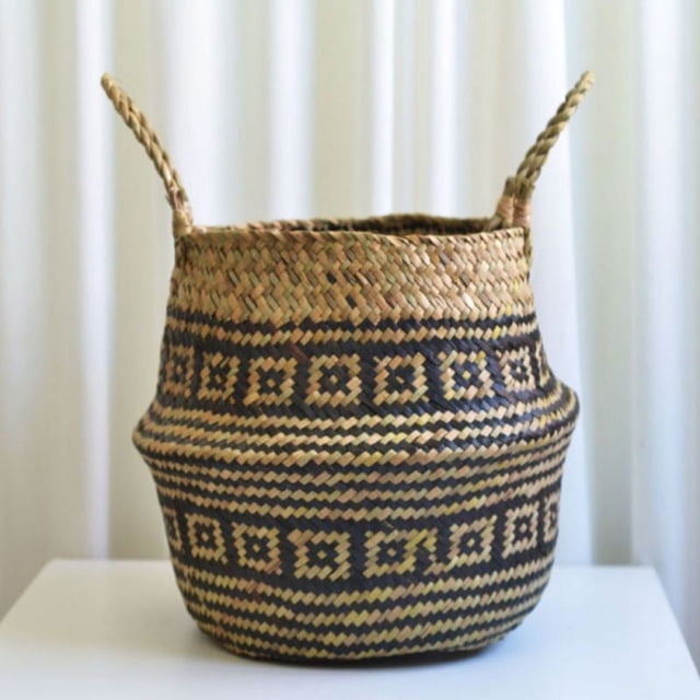 Foldable Wicker Grass Weaving Basket Handmade Flower Storage Basket with Handle
