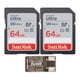 thumbnail image 1 of Paquete de 2 Tarjetas de Memoria Sandisk Ultra 64GB 120MB/s, 1 of 3