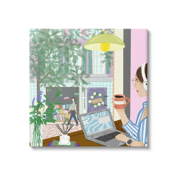 Stupell Industries Relaxing Cafe in City Travel & Places Painting Gallery Wrapped Canvas Art Print Wall Art, 17 x 17