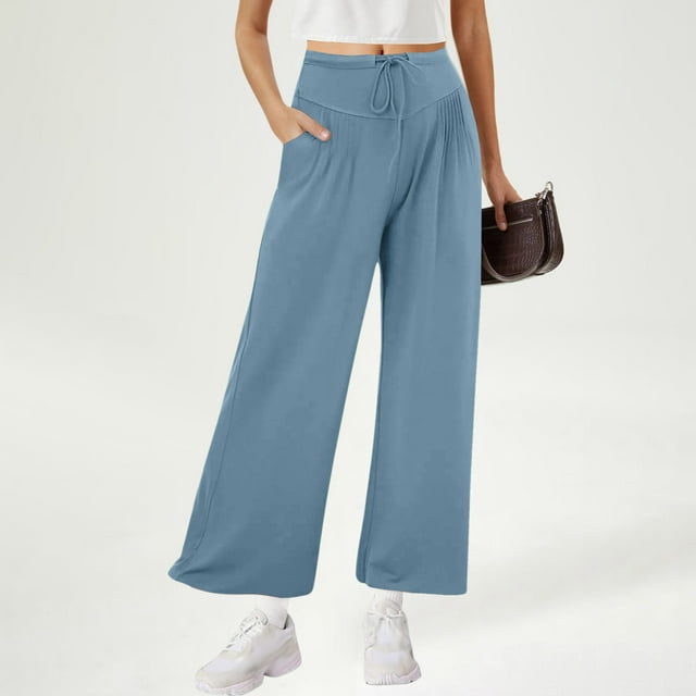 JMKQLZ Spring Summer Casual Loose Solid Color Fashion Pockets Outwear Long Pants For Women