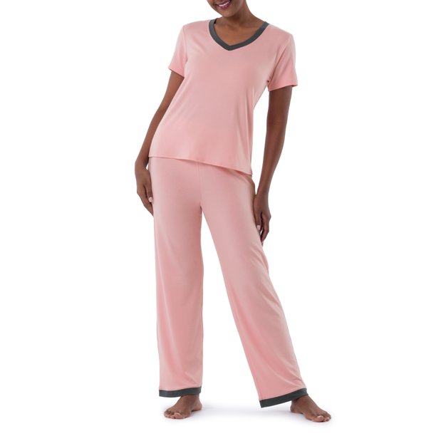 Fruit of the Loom Women's Soft & Breathable V-Neck Pajama Set, 2-Piece ...