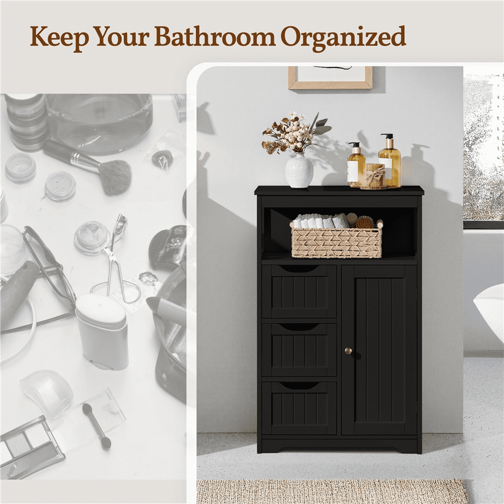 Renwick Bathroom Floor Cabinet, Black, 34″ H
