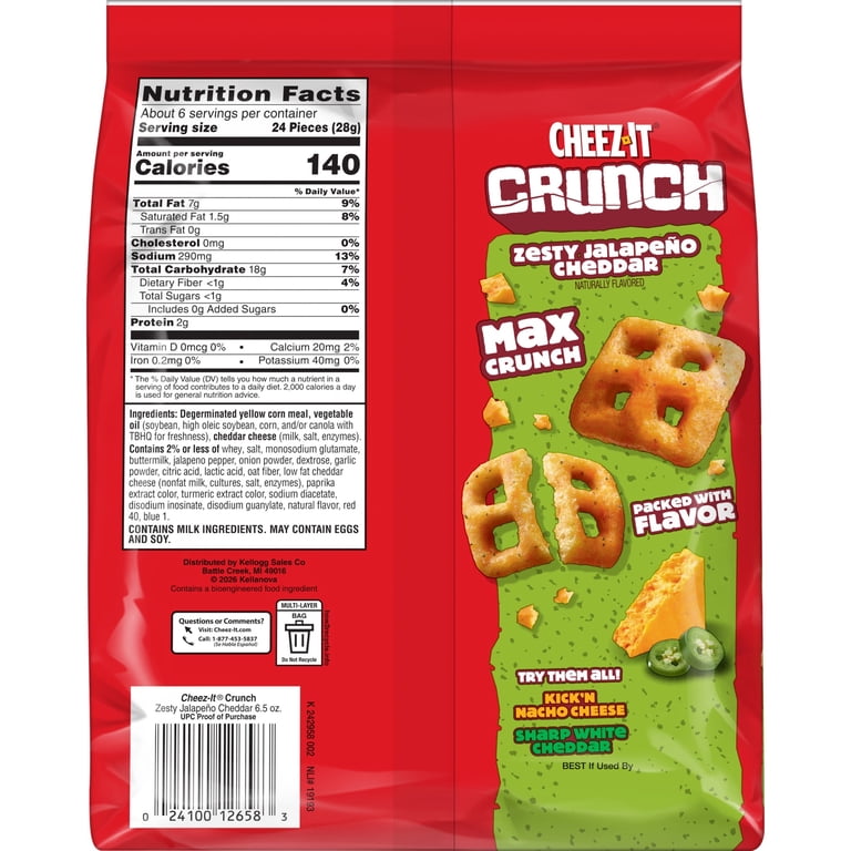 Cheez-It Crunch Zesty Jalapeno Cheddar Cheesy Baked Snacks, Lunch