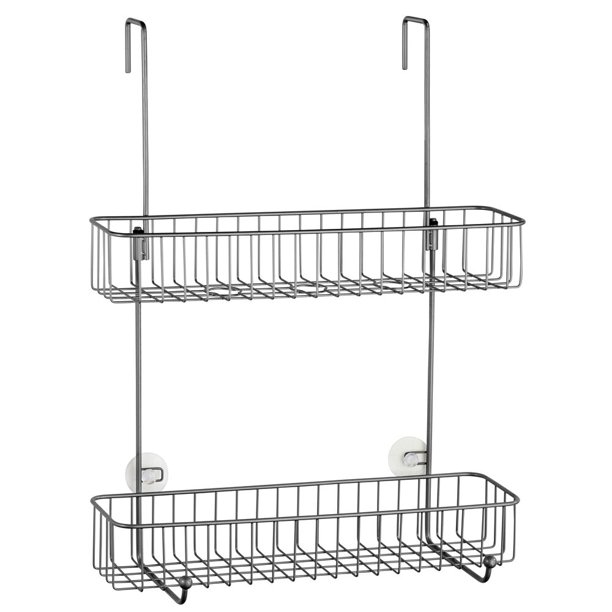 mDesign Wide Metal Over Door Hanging Shower Caddy, 2 Hooks/Baskets