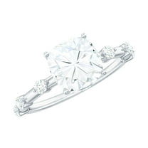 Rosec Jewels Sterling Silver Cushion Cut Ring (8 mm, 925 Stamped) - D-VS1 Quality 3 Carat Moissanite Engagement Ring for Women, US 6.00