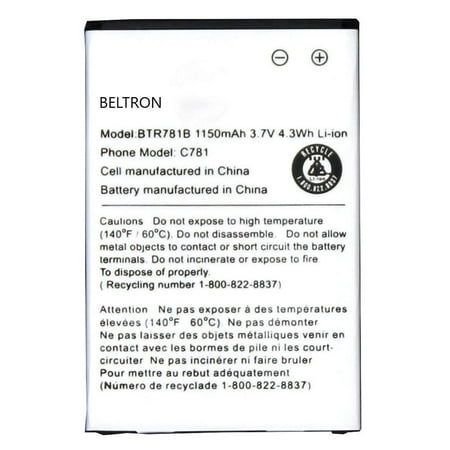 Avaya Wireless Phone Battery - New 1150 mAh BTR781B Replacement Battery for Casio G'zOne C781 Ravine 2 Verizon Wireless Flip Phone