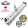 thumbnail image 2 of Elink EL458 - 6-Outlet Surge Protector with 2 USB 2.4A Ports, 300 Joules, White, 2 of 3
