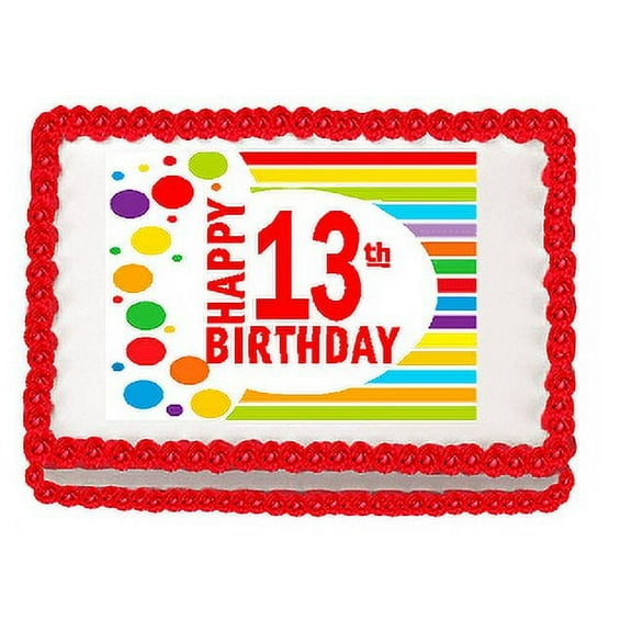 Happy 13th Birthday Edible PEEL N STICK Frosting Photo Image Cake Decoration Topper