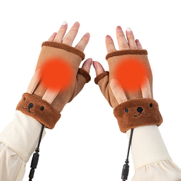 Usb Para Hombres Y Mujeres, Guantes Cálidos De Invierno Para Ordenador Portátil, Guantes Calefactables Sin Dedos Con Forro Polar, Calentador De Manos, Diseño Lavable Minnieouse HA046739-04