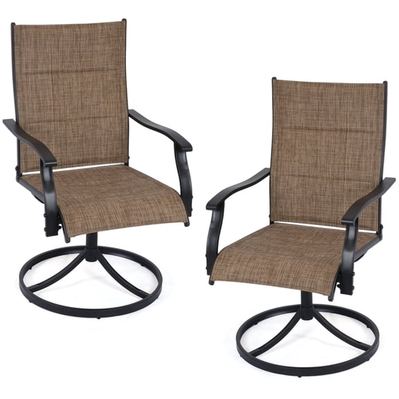 DELMANGO Patio Swivel Chairs Set of 2, Outdoor Dining Chairs High Back, All-Weather Textilene Swivel Rocker Chair for Lawn Porch Garden, Brown