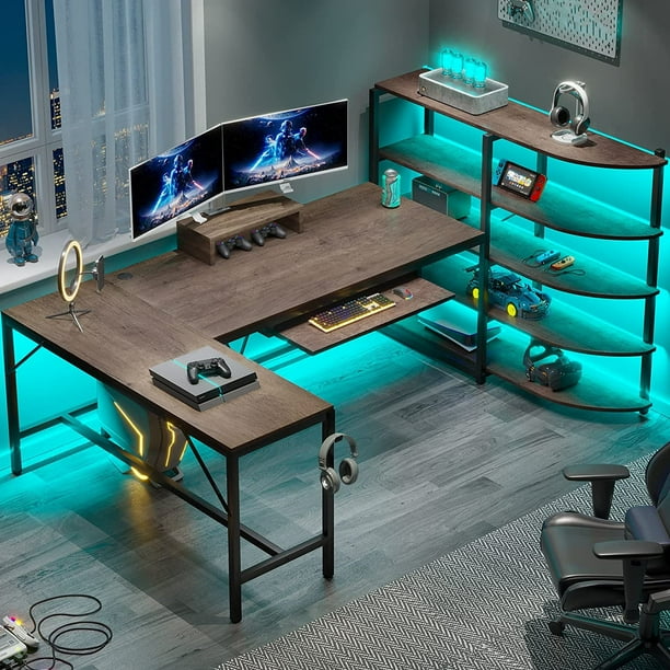 Computer Desk, 63'' L Shaped Corner Desk with Hutch, Computer Desk with