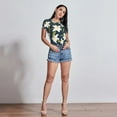 thumbnail image 7 of KLL Women 's Crew Neck Bodysuit Jumpsuits Lilies Flowers Print Short onesies Stretch T Shirts, 7 of 7