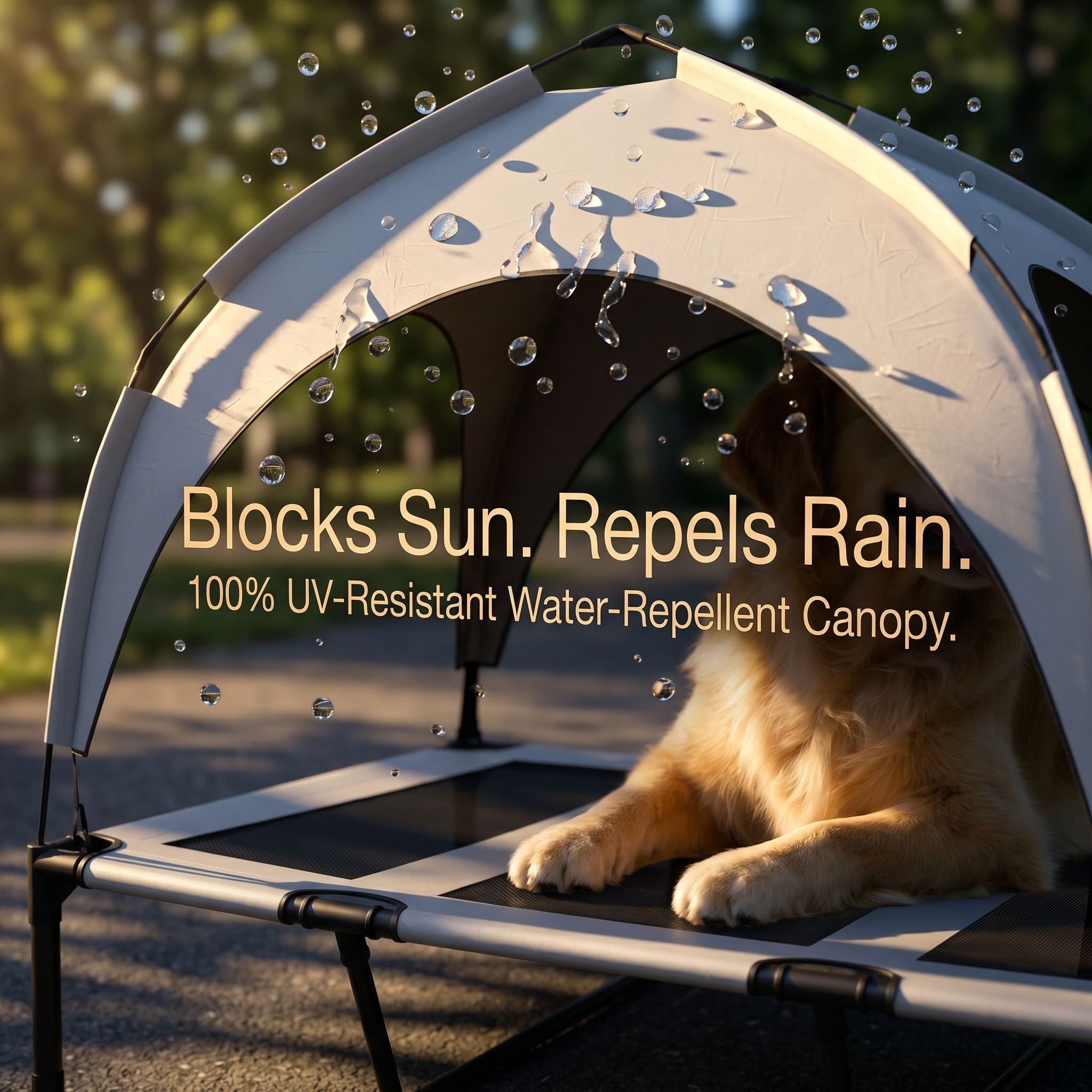 42" Elevated Dog Bed with Canopy, Raised Outdoor Pet Bed for Large Dogs with Portable Carry Bag & Cooling Mesh, Light Gray