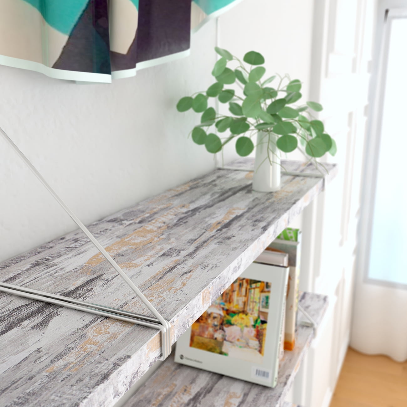 Yenhome 17.7'x394' Metallic Contact Paper for Counter Waterproof Peel and Stick Countertop Grey and Gold Old Wood Color Wallpaper Vinyl Concrete Contact Paper for Wall Table Shelf Liner