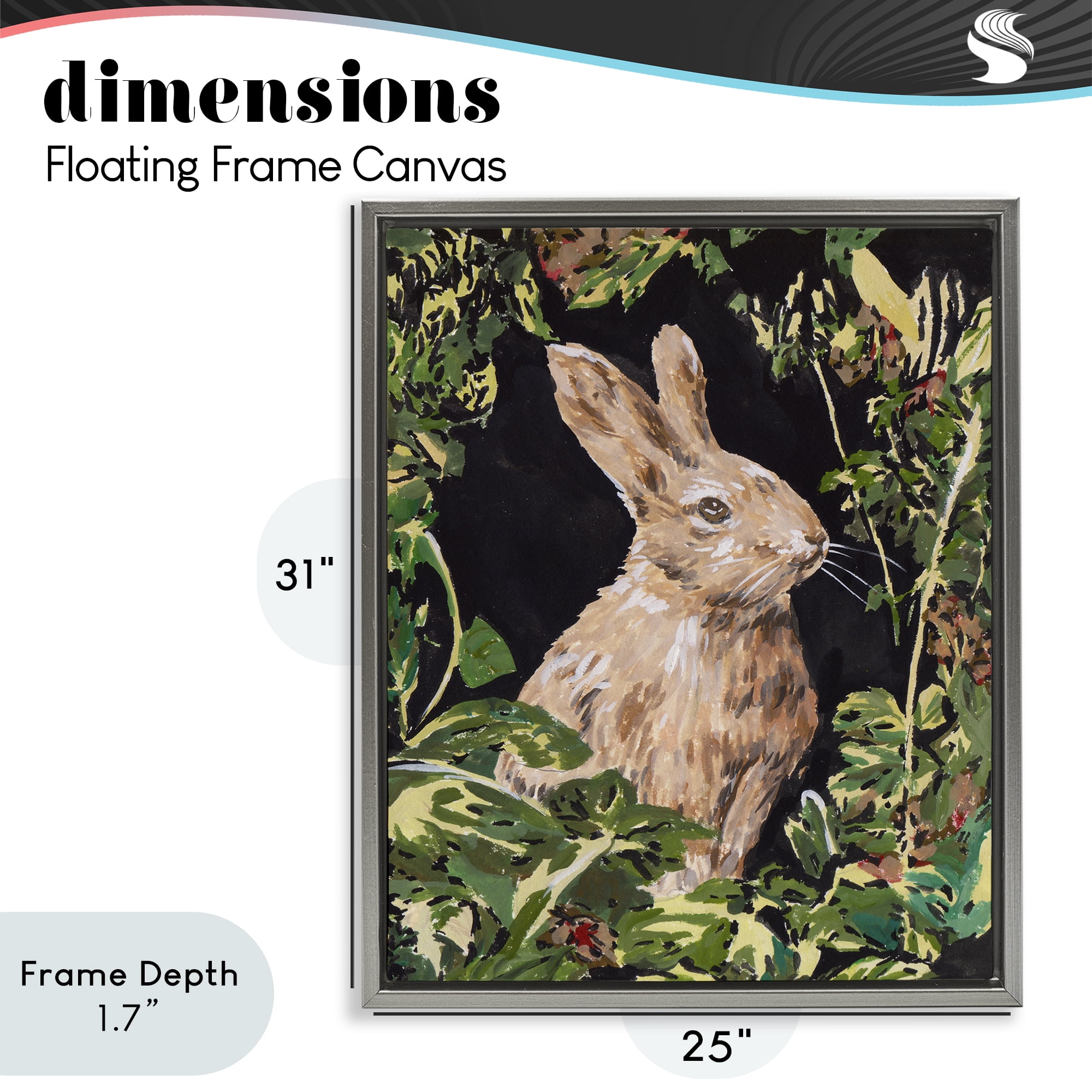 Stupell Industries Wreathed Botanicals Rabbit Gray Framed Floater Canvas Wall Art, design by Melissa Wang