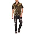 thumbnail image 2 of INSPIRE CHIC Father's Day Sheer Mesh Shirts for Men's See Through Short Sleeves Party Disco Shiny Metallic Shirts XL Golden, 2 of 4