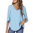 thumbnail image 4 of UVN Womens Blouses 3/4 Sleeve V Neck Summer Shirts for Women Chiffon Dressy Casual Tunic Tops, 4 of 9