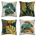 thumbnail image 1 of Juego de 4 piezas, 18*18"/45*45cm, funda de almohada de lino con hojas de ginkgo doradas, cojín de sofá de lino dorado, almohada de oficina, 1 of 5