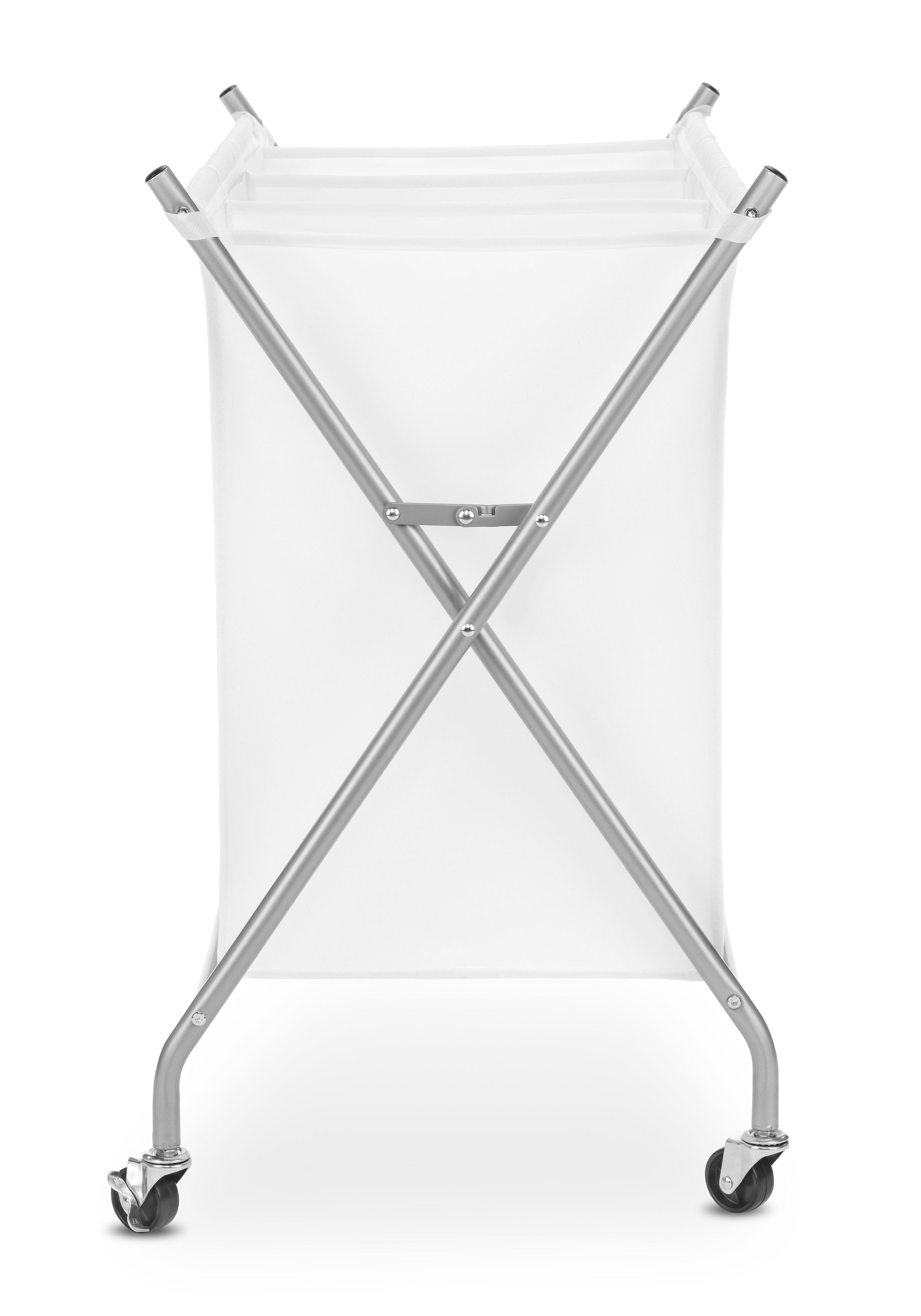 Whitmor 3-Section Rolling Laundry Sorter, Metal Frame with Fabric Laundry Bag, Silver/White