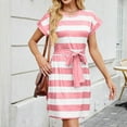 thumbnail image 2 of Summer Sun Dresses for Womens 2026 Plus Size Fashion Casual V-Neck Short Sleeve Bandage Stripe Printed Loose Sling Dress, 2 of 7