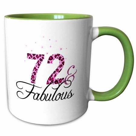 Girlfriend Bday Gifts 3dRose 72 and Fabulous - fun girly birthday gift - black and hot pink leopard print pattern bday diva text - Two Tone Green Mug, 11-ounce ()