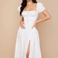 thumbnail image 4 of Vestido con Estampado Floral Para Mujer Correa en el Pecho Manga Abullonada Dobladillo Dividido Culo Extendido una Línea Vestido LARGO, 4 of 7