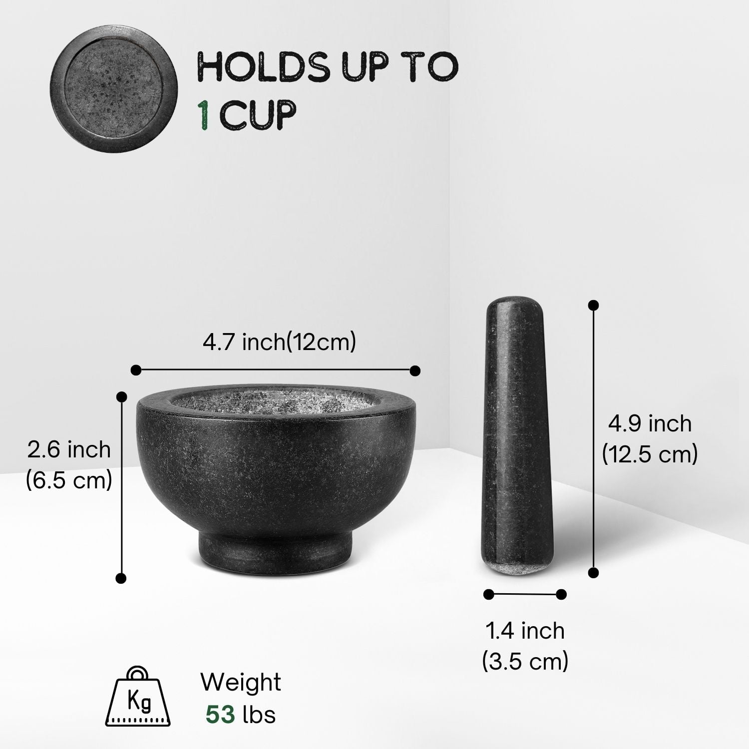 Laevo Granite Mortar and Pestle Set - 5.5 inch, 17 oz - Unique Double Sided - Pestle and Mortar Bowl Solid Stone Grinder - Guacamole Mortar and Pestle