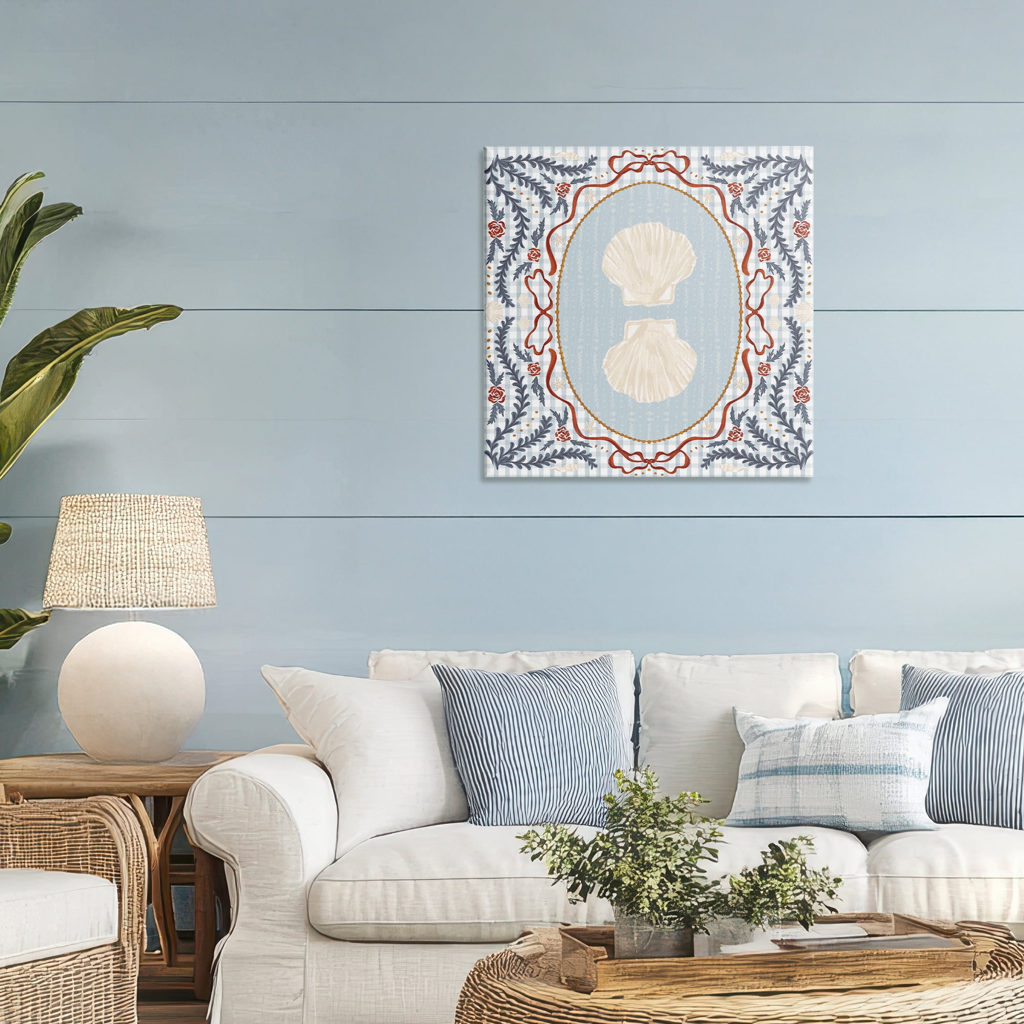 Stupell Industries Shells Portrait on Gingham Canvas Wall Art, design by Vero Illustrates