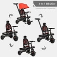 thumbnail image 4 of Qaba Baby Tricycle 4 In 1 Trike w/ Reversible Angle Adjustable Seat Removable Handle Canopy Handrail Belt Storage Footrest Brake Clutch for 1-5 Years Old Red, 4 of 10