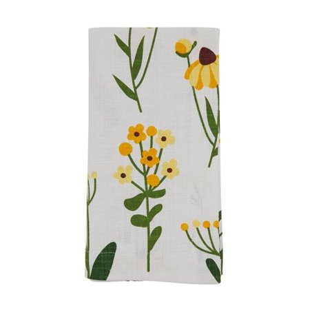 

SARO 20 in. Square Cotton Table Napkins with Yellow Daisy Floral Design - Set of 4
