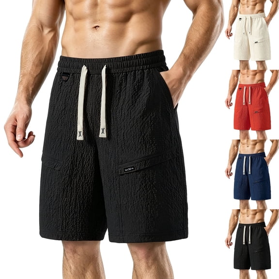 EOYWHK Mens Shorts Breathable Relaxed Fit Multi Pocket Mens Casual Shorts Soft Lightweight Breathable for Basketball Running Gym Black, Size L