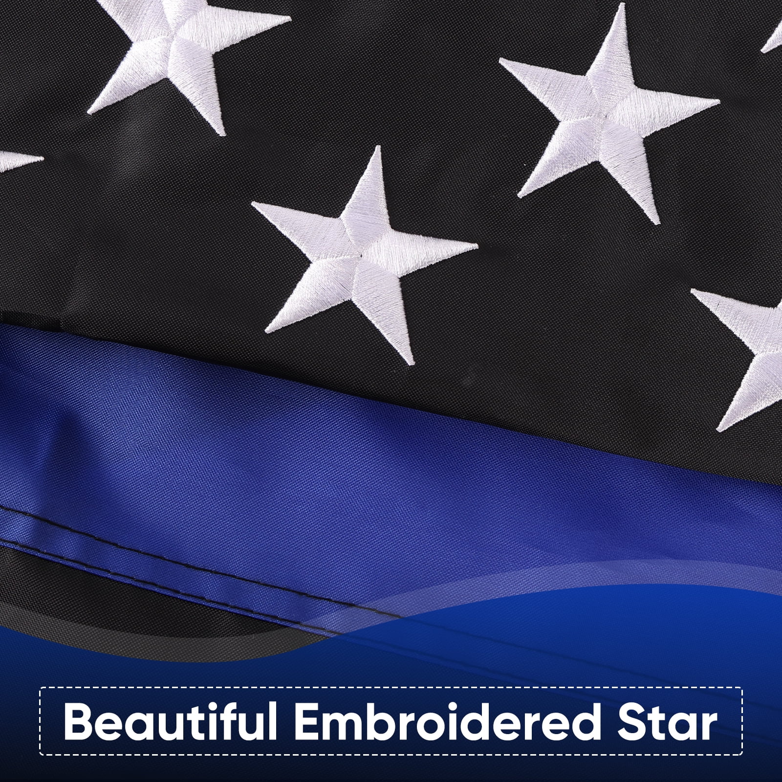 Thin Blue Line Flag for Outdoor - Embroidered Stars Police Flag, Heavy Duty Back The Blue Banner with 2 Brass Grommets for Law Enforcement Support, All-Weather Nylon