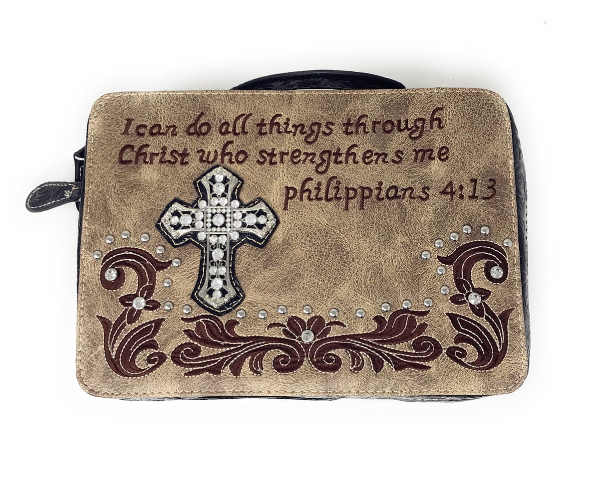 Wetsern Bible Cover Cross Embroidered Scripture Bible Verse Rhinestone ...