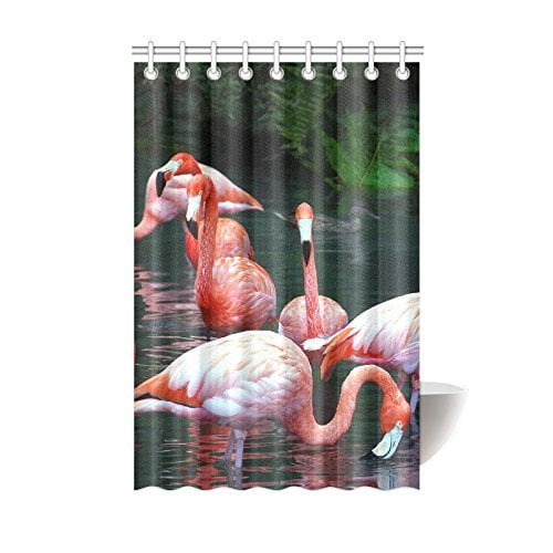 Shower Curtain Set Pink Flamingo Bathroom Accessories Waterproof Fabric Hooks