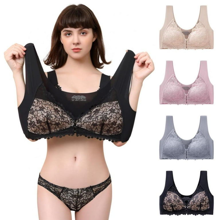 4 Pack Bra Front Closure for Womens Cami Lace Woman Posture Corrector Bras  Comfort Wireless Full Coverage Bras