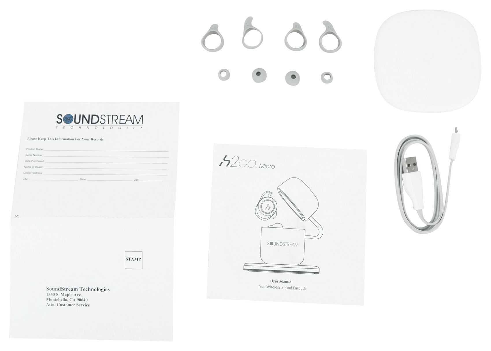 Soundstream HEQC-WT H2GO IPX6 Wireless Headphones EarBuds+Wireless Charging Pad