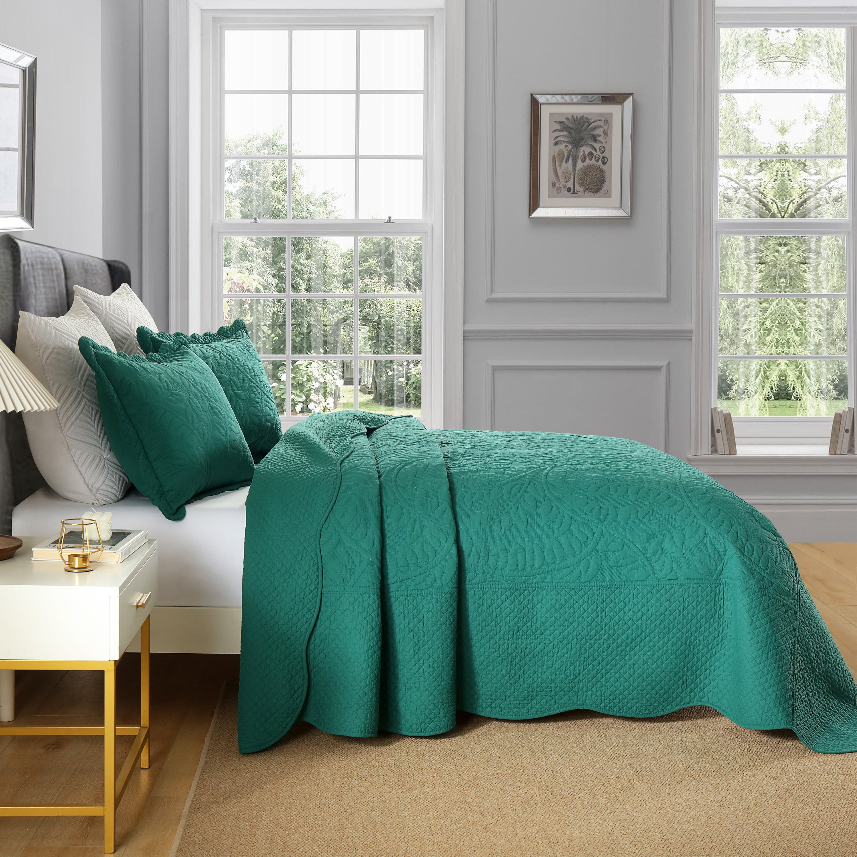 MarCielo  3 Piece Cotton Oversized Bedspread Quilt Set Tmonica Emerald - Queen