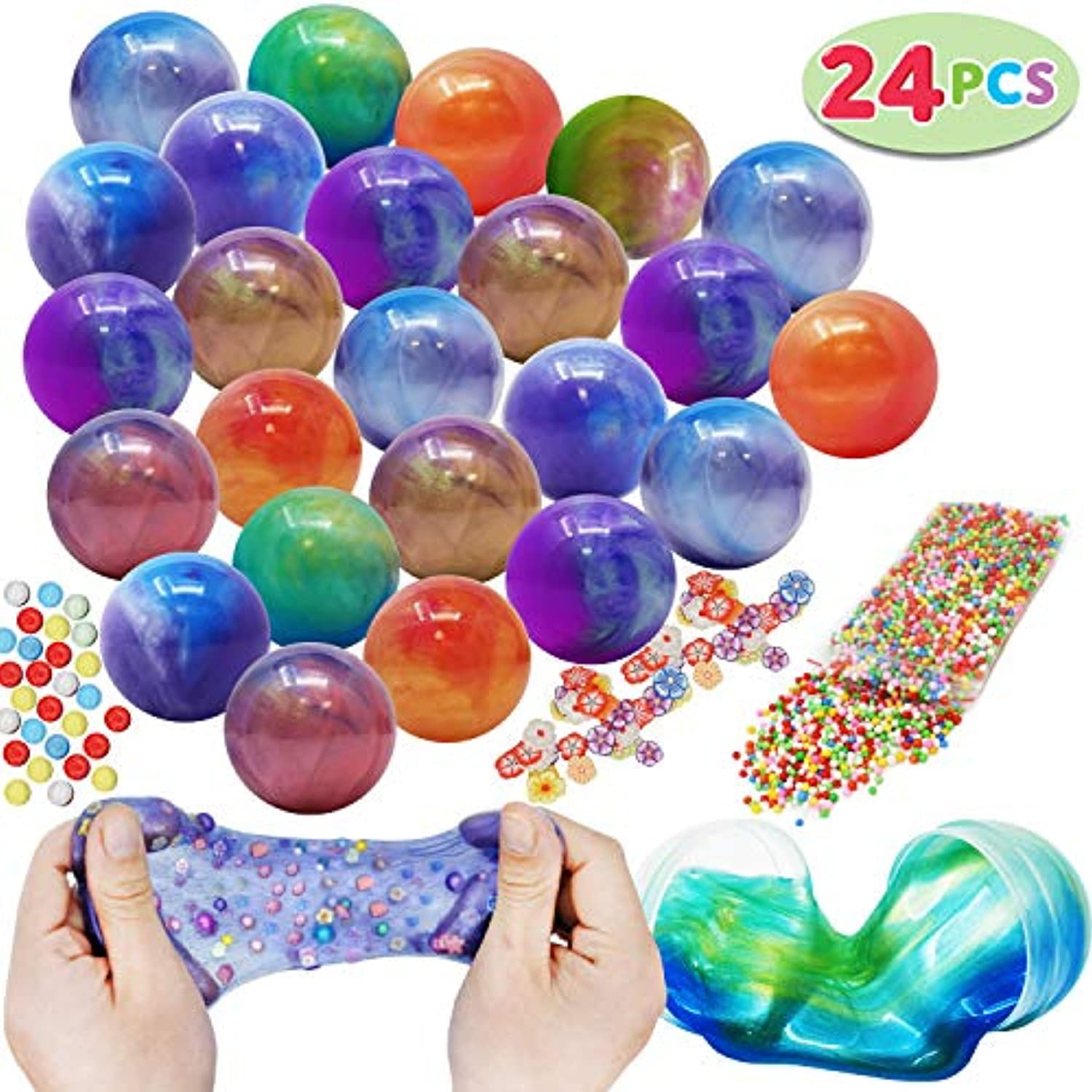 24 Packs Silly Slime Fluffy Putty with Pearls and Fruit Accessories Stress Relief Prefilled in Easter Eggs For Valentines Day Party Favors Carnivals School Supplies and Gift Exchange Easter Basket Stuffers