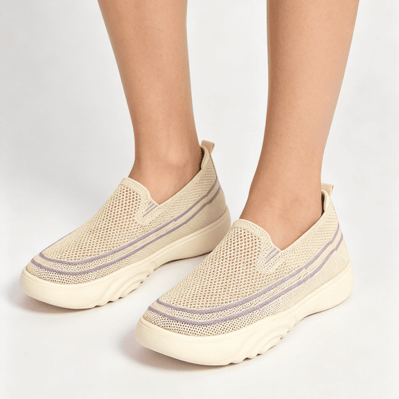 IEMIEMIEM Women Mesh Orthopedic Shoes Slip On Comfort Knit Non Slip Loafer Breathable Wide Width Walking Shoes Beige 5.5 Wide